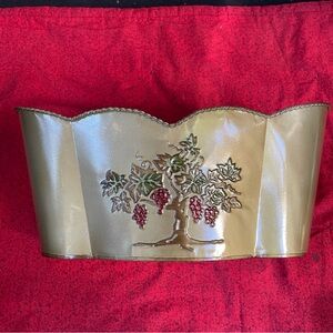 Gold‎ Metal Planter with Grape Vine Design 14x8x6.5”